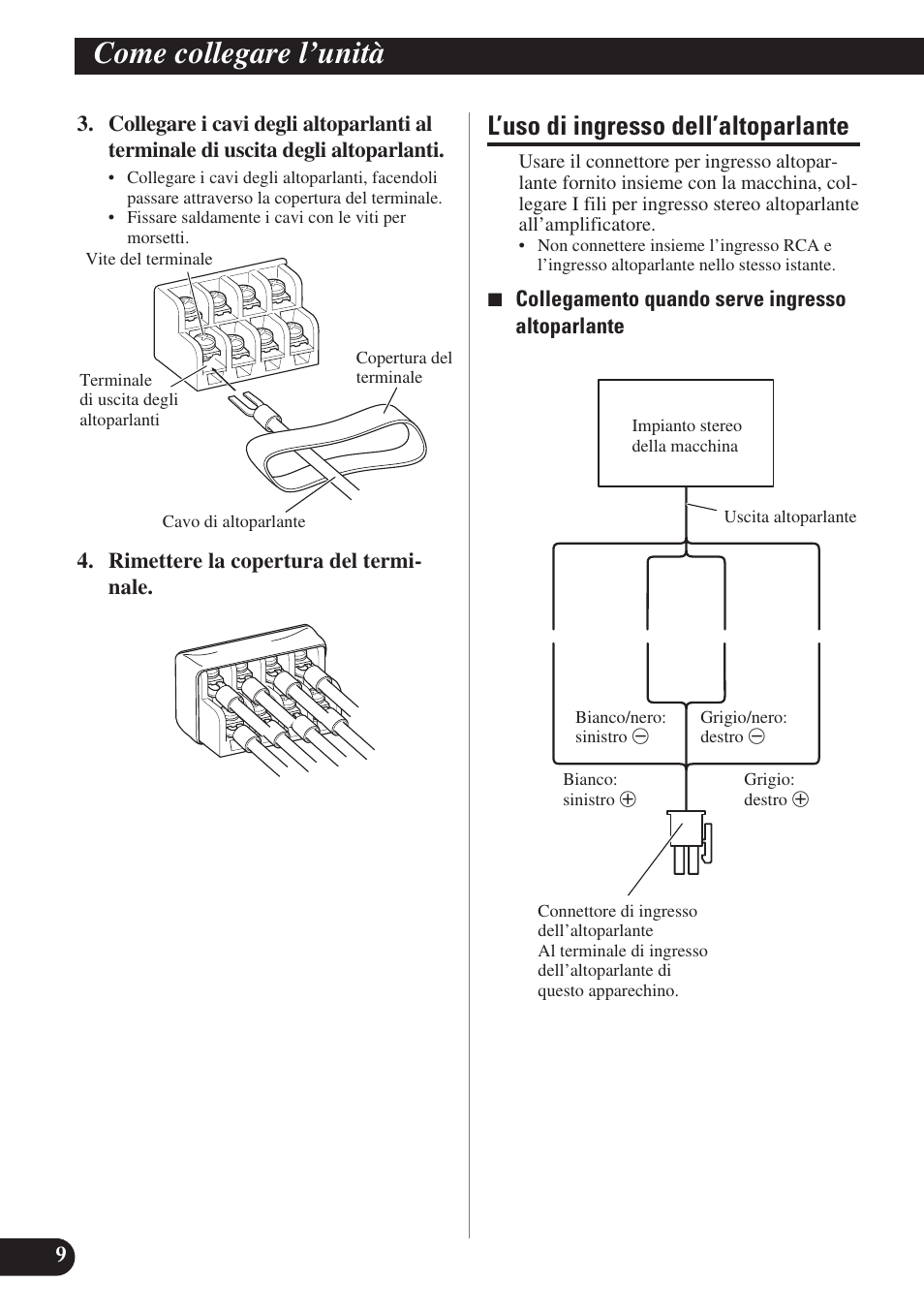 Come collegare l’unità, L’uso di ingresso dell’altoparlante | Pioneer GM-X574 User Manual | Page 66 / 88