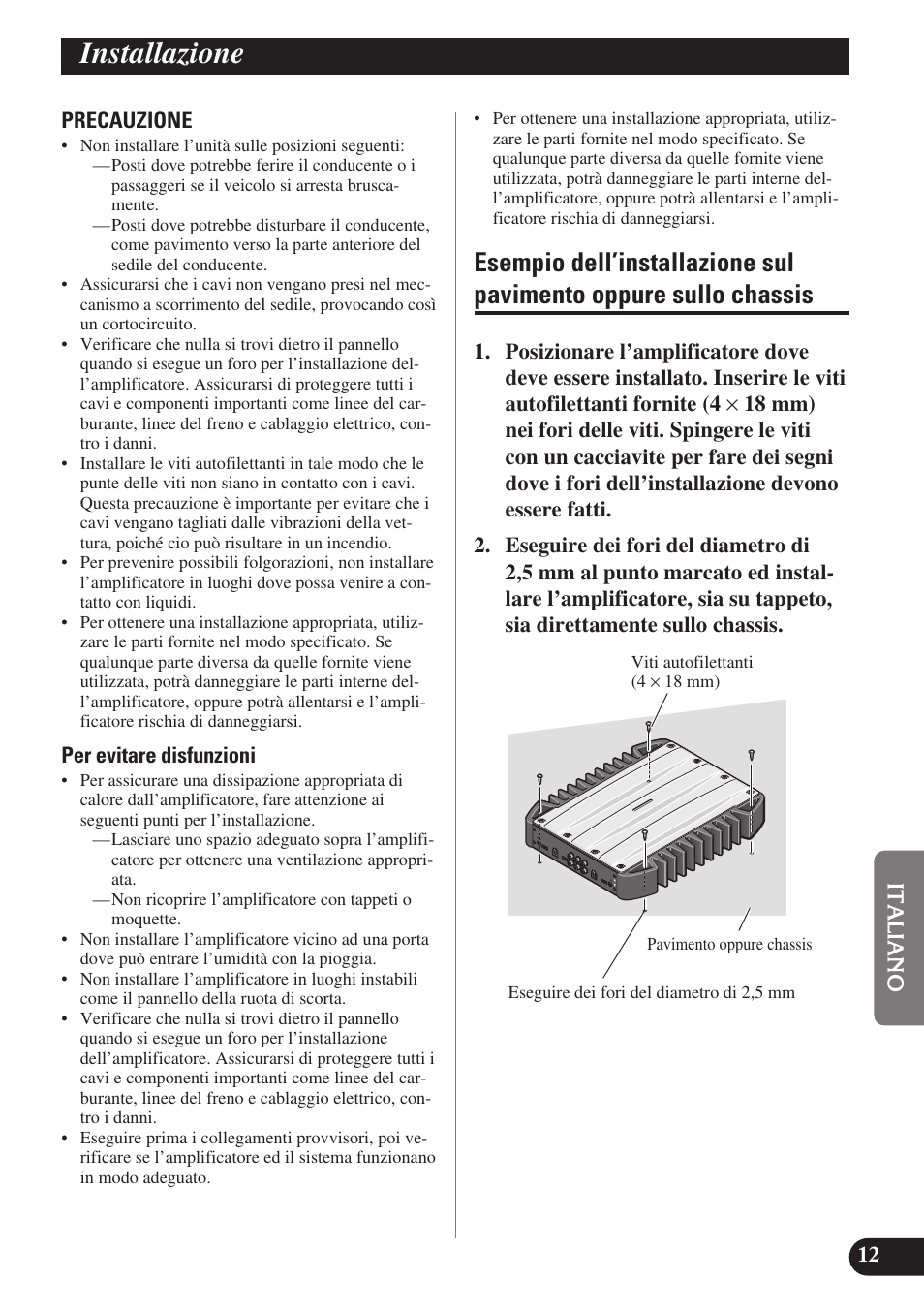Installazione | Pioneer GM-X574 User Manual | Page 69 / 88
