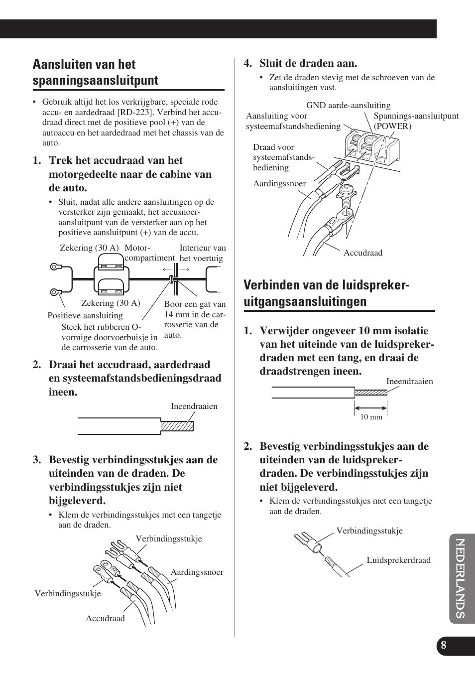 Aansluiten van het spanningsaansluitpunt | Pioneer GM-X574 User Manual | Page 79 / 88