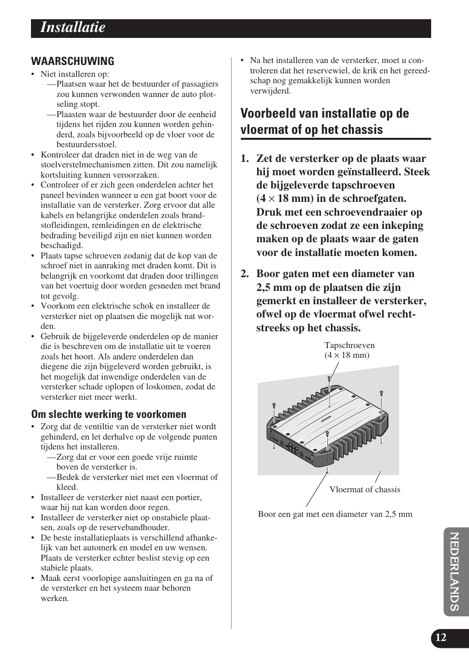 Installatie | Pioneer GM-X574 User Manual | Page 83 / 88