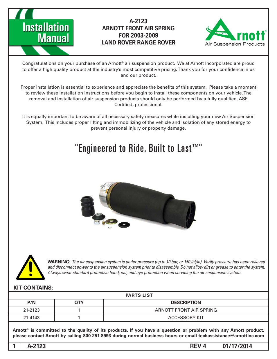 Air Suspension A-2123 REV 4 User Manual | 10 pages