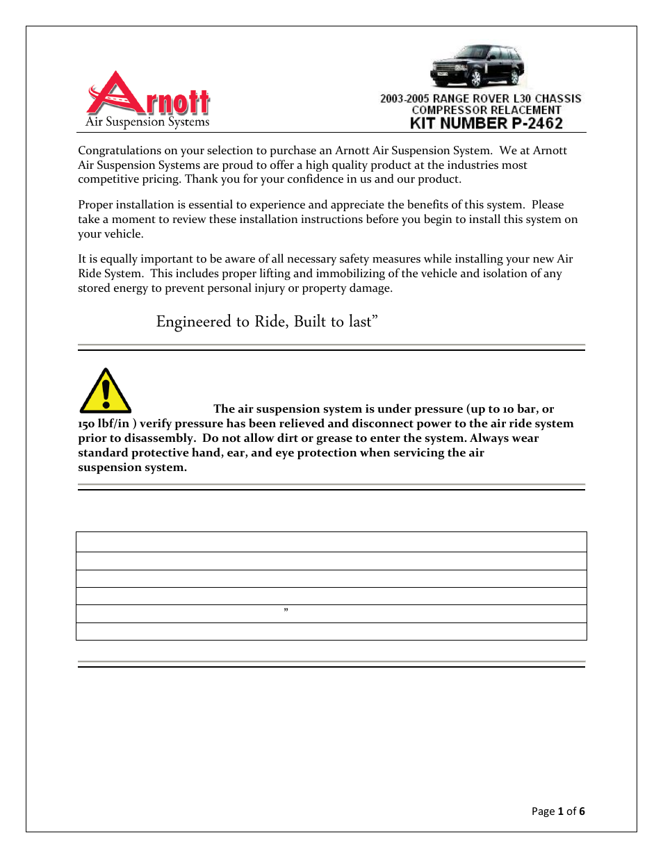 Air Suspension P-2462 User Manual | 6 pages