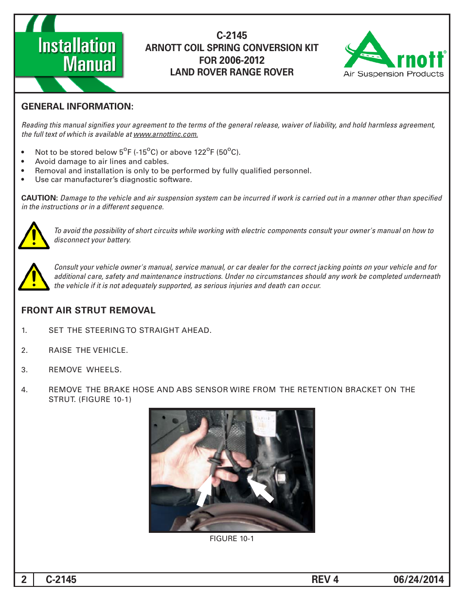 Arnott coil spring conversion kit for, Land rover range rover | Air Suspension C-2145 REV 4 User Manual | Page 2 / 15