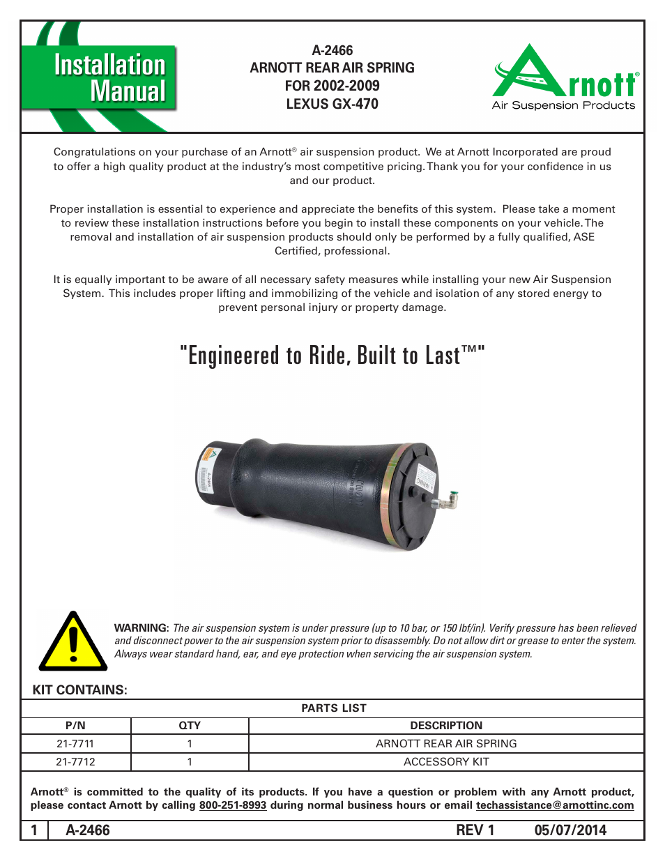 Air Suspension A-2466 REV 1 User Manual | 3 pages