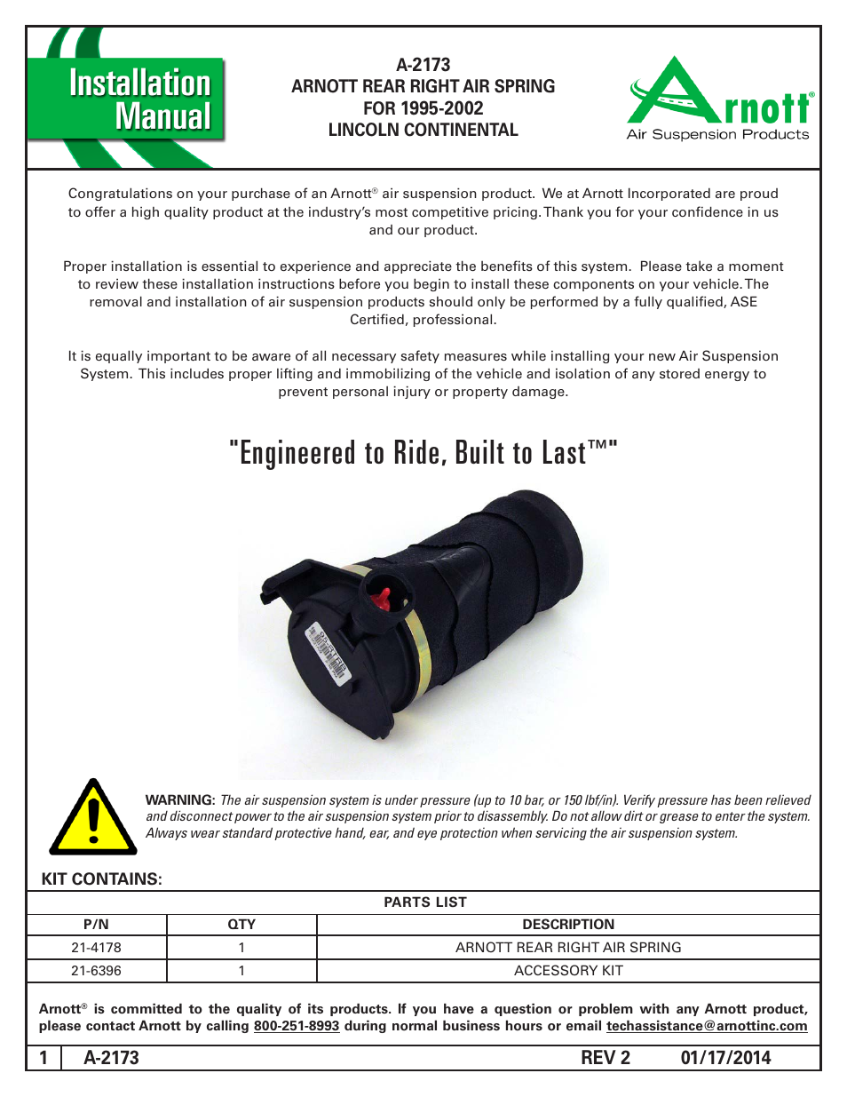 Air Suspension A-2173 REV 2 User Manual | 4 pages