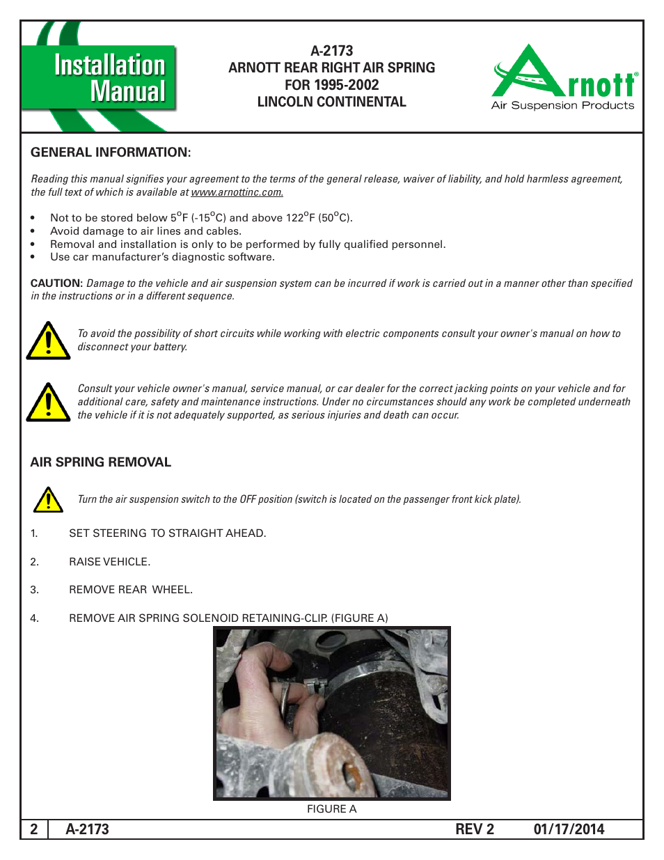 Arnott rear right air spring for, Lincoln continental | Air Suspension A-2173 REV 2 User Manual | Page 2 / 4