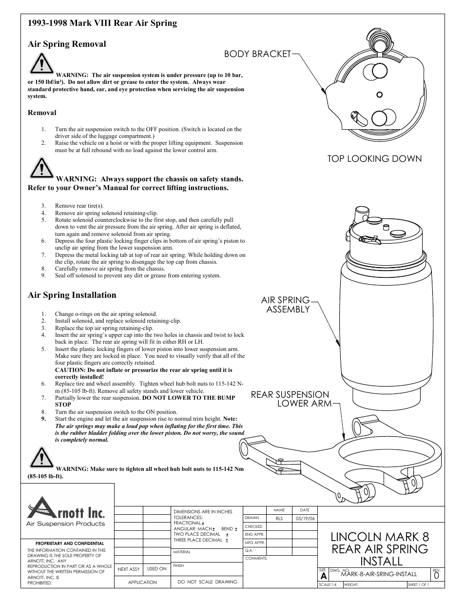 Air Suspension REAR AIR SPRING LINCOLN Mark VIII User Manual | 1 page