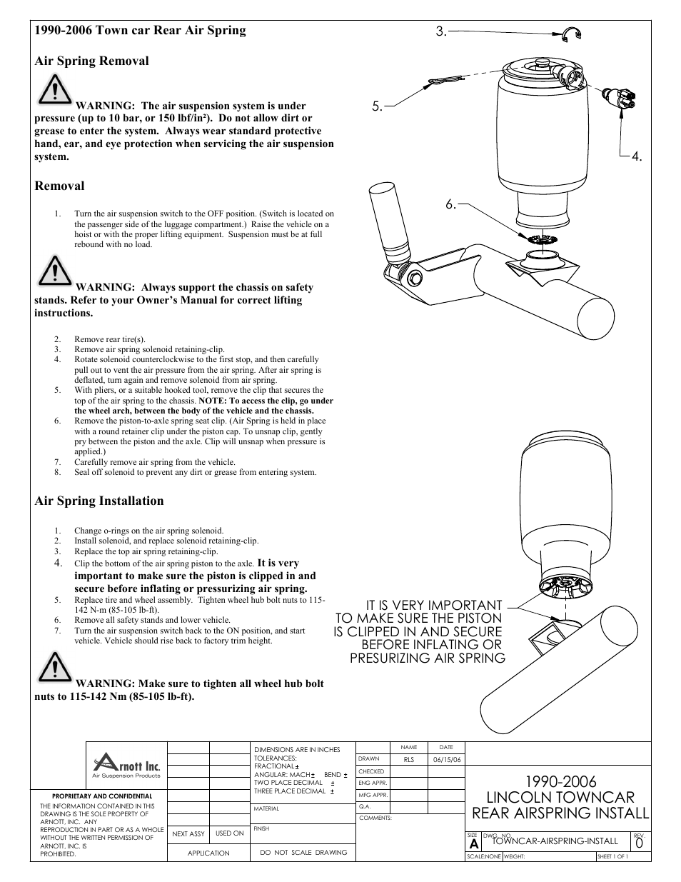 Air Suspension REAR AIR SPRING LINCOLN Town Car 1990-1997 User Manual | 1 page