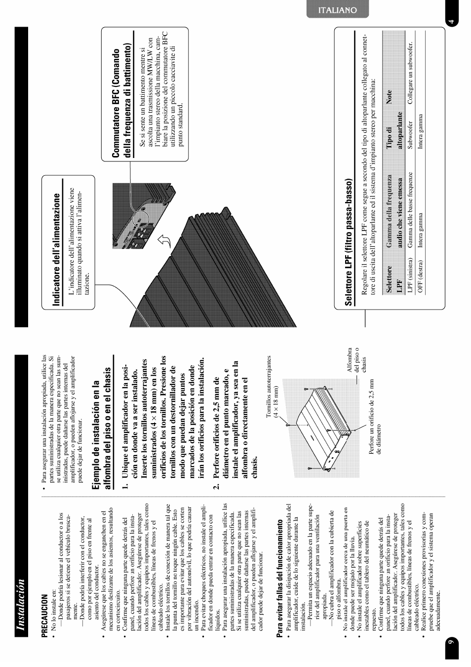 Instalación, Precaucion, Para evitar fallas del funcionamiento | Pioneer GM-X952 User Manual | Page 20 / 32