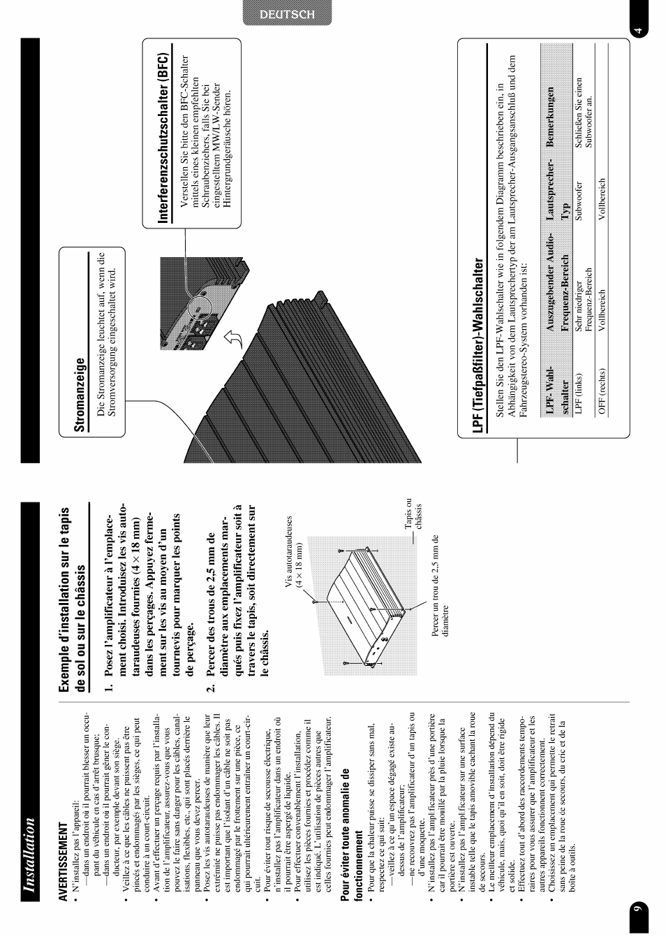 Installation, Avertissement, Pour éviter toute anomalie de fonctionnement | Installazione | Pioneer GM-X952 User Manual | Page 25 / 32