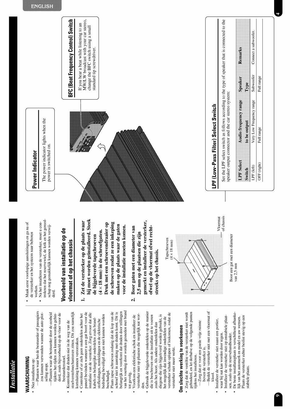 Installatie, Waarschuwing, Om siechte werking te voorkomen | Pioneer GM-X952 User Manual | Page 5 / 32