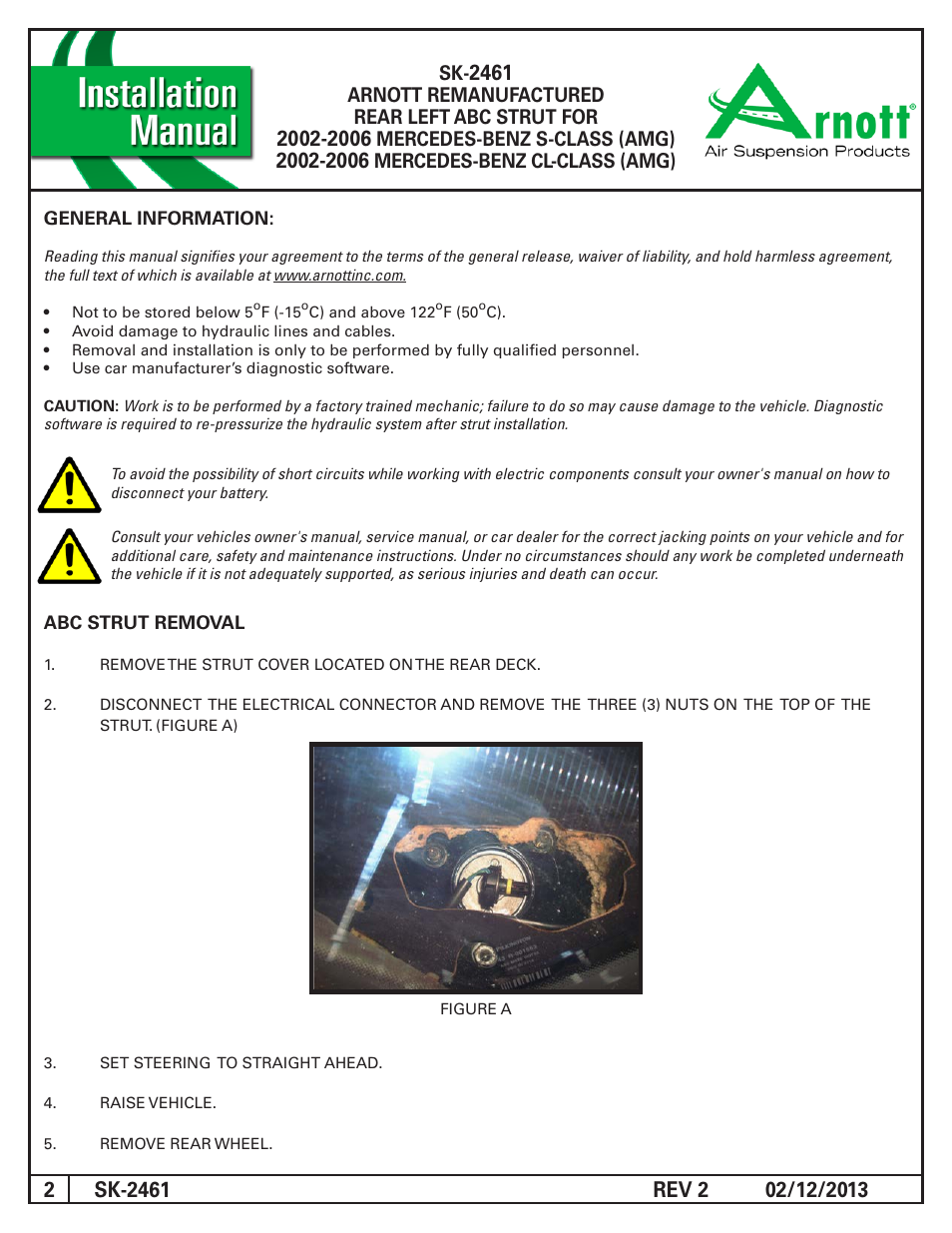 Arnott remanufactured rear left abc strut for, Mercedes-benz s-class (amg), Mercedes-benz cl-class (amg) | Air Suspension SK-2461 REV 2 User Manual | Page 2 / 6