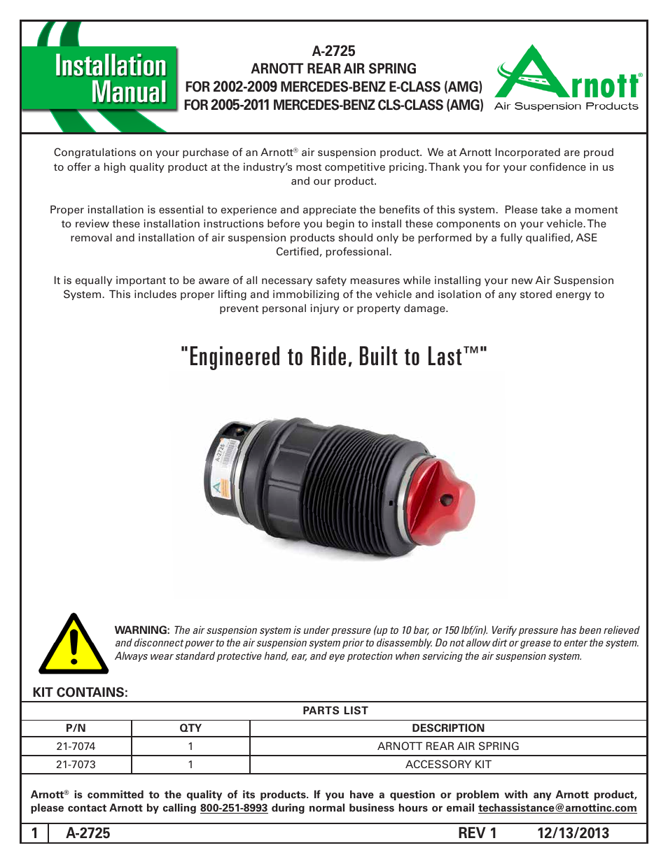 Air Suspension A-2725 REV 1 User Manual | 15 pages