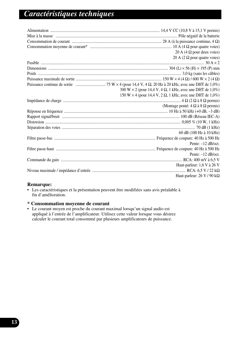 Caractéristiques techniques | Pioneer PRS-D410 User Manual | Page 56 / 99