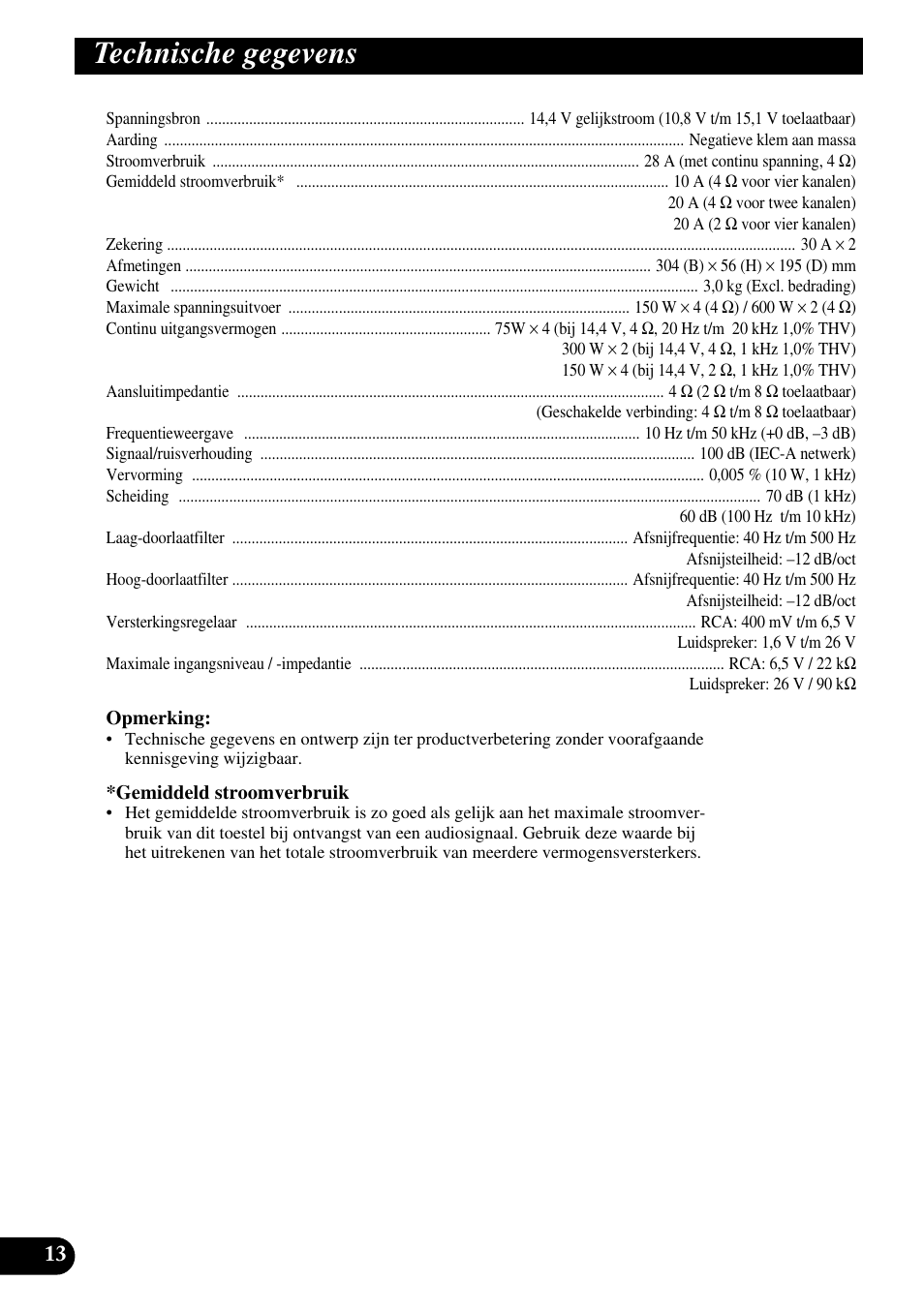 Technische gegevens | Pioneer PRS-D410 User Manual | Page 84 / 99