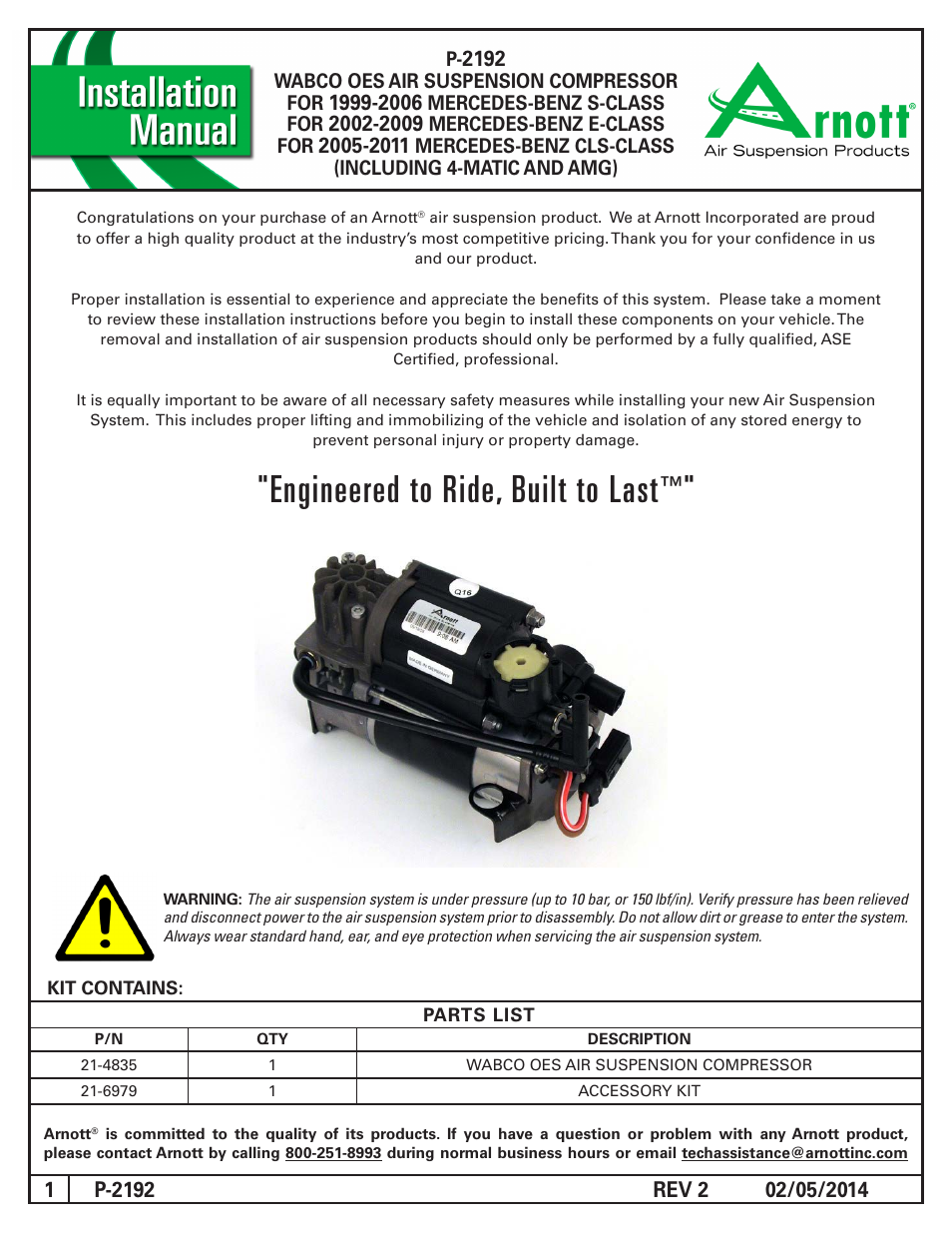 Air Suspension P-2192 REV 2 User Manual | 5 pages