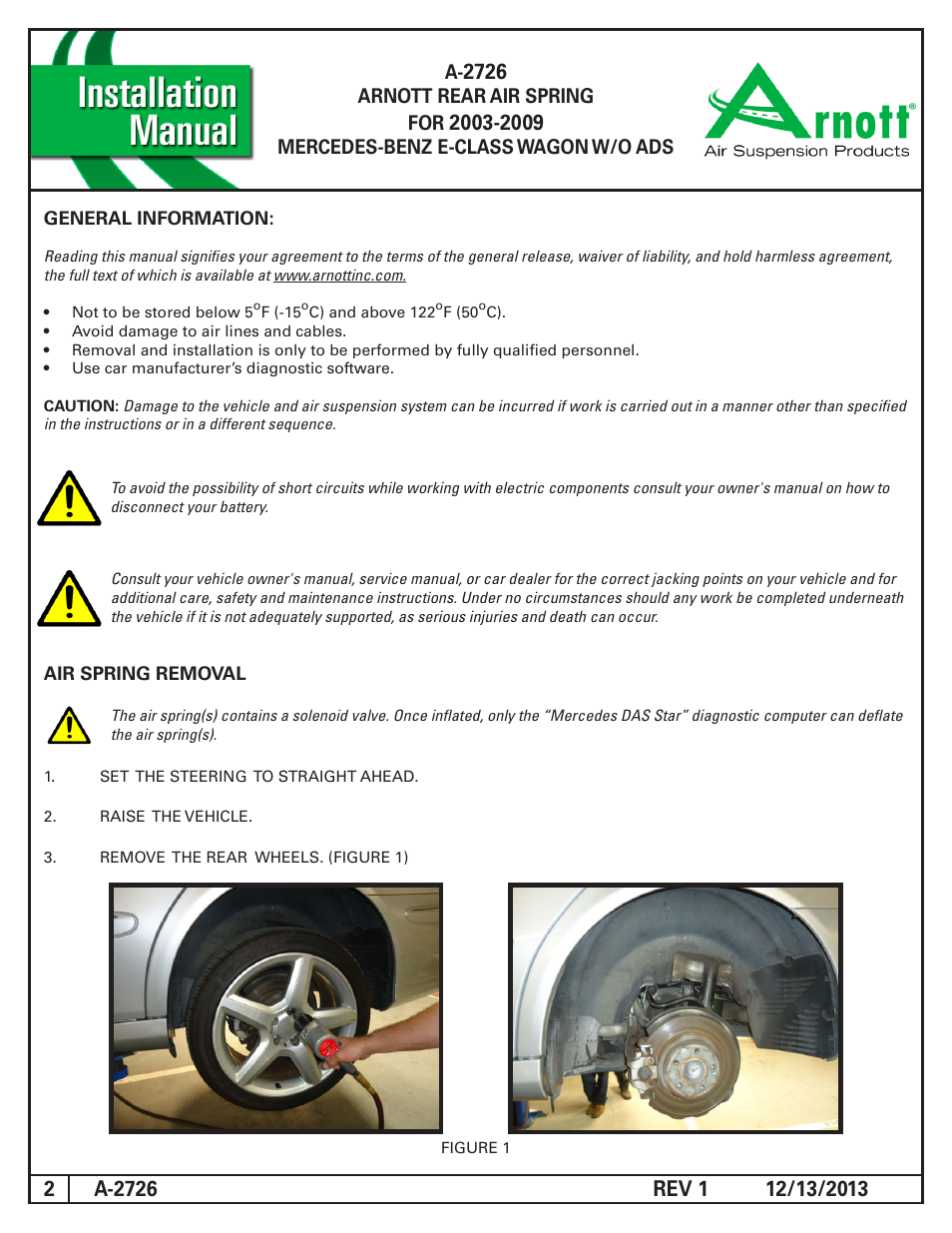 Arnott rear air spring for, Mercedes-benz e-class wagon w/o ads | Air Suspension A-2726 REV 1 User Manual | Page 2 / 7