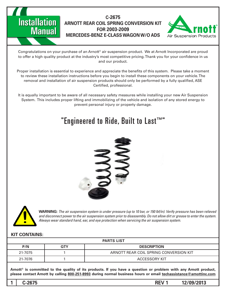 Air Suspension C-2675 REV 1 User Manual | 9 pages
