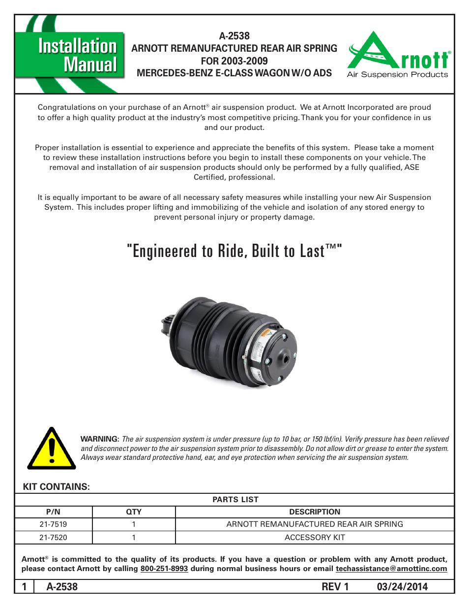 Air Suspension A-2538 REV 1 User Manual | 6 pages