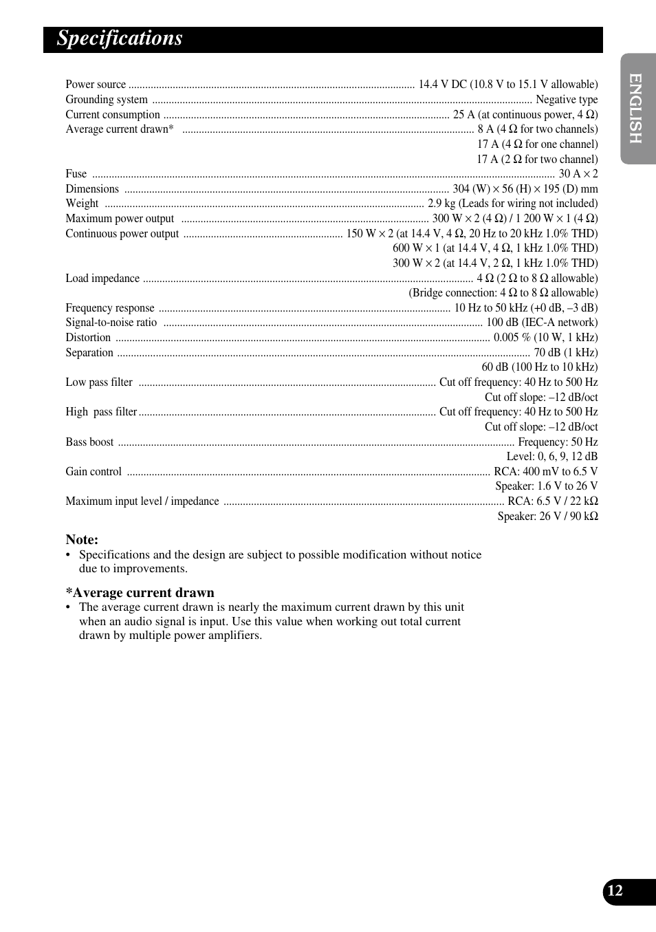 Specifications | Pioneer PRS-D210 User Manual | Page 13 / 86