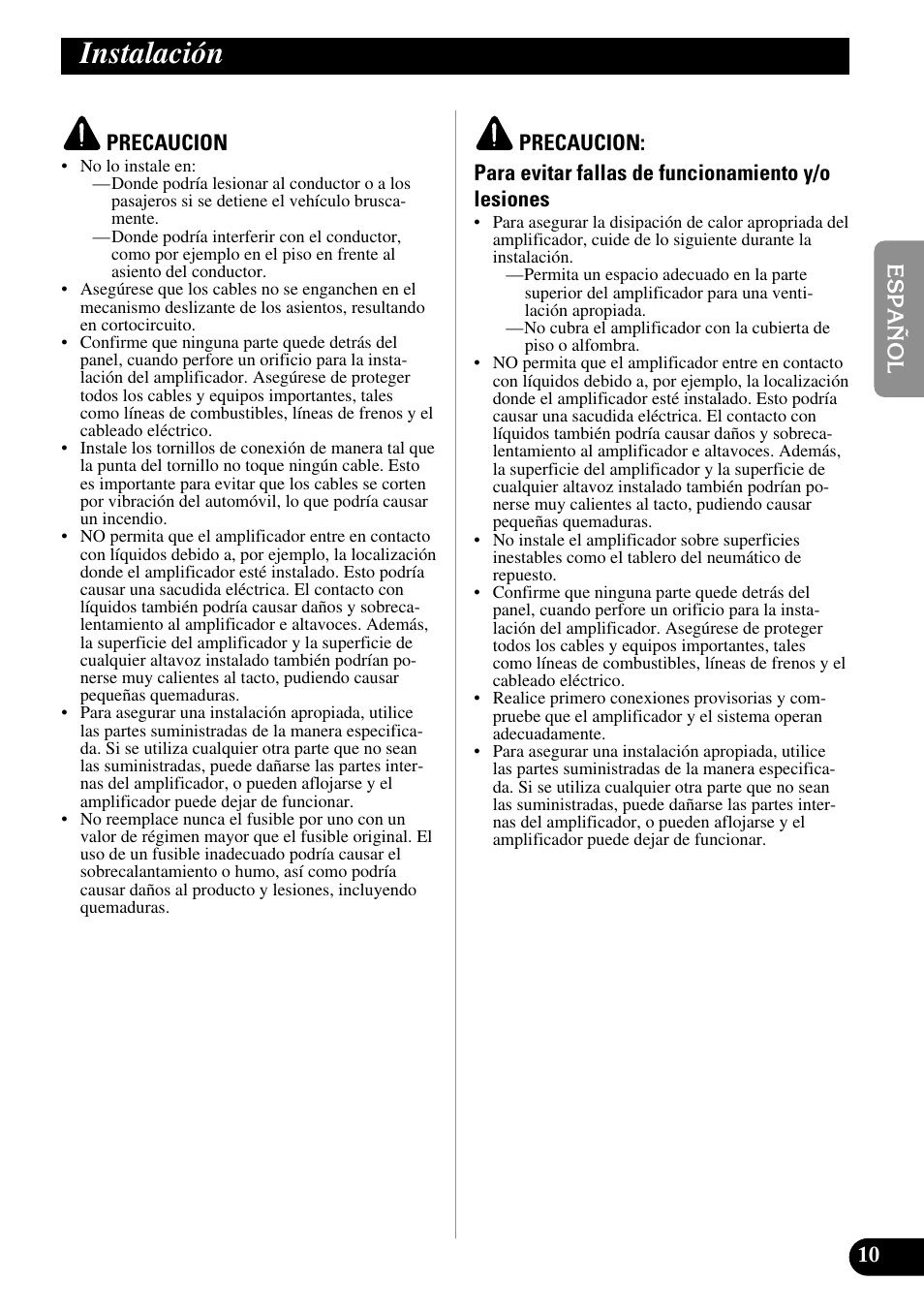 Instalación | Pioneer PRS-D210 User Manual | Page 23 / 86