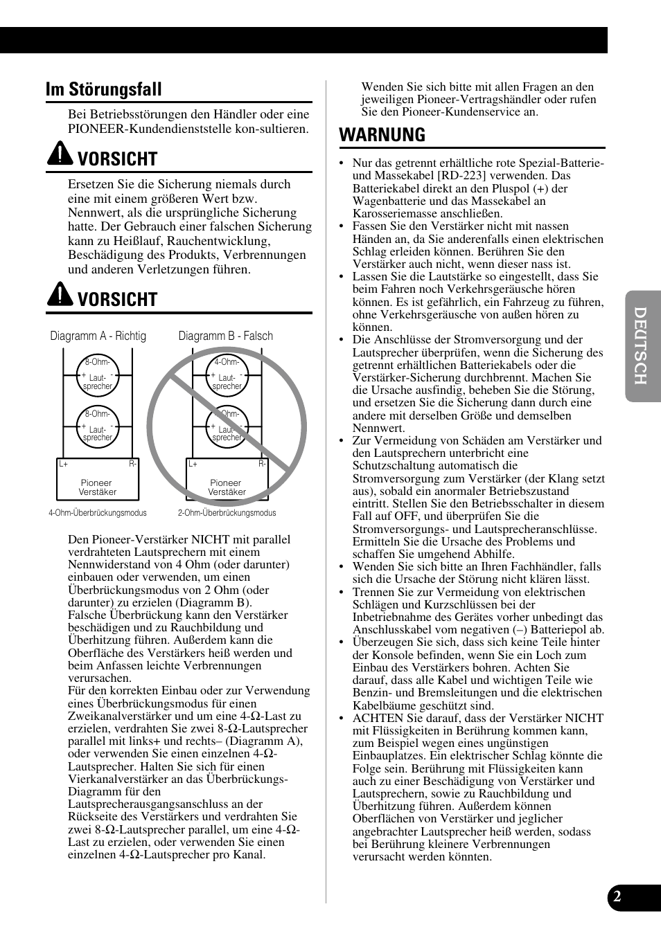 Im störungsfall vorsicht vorsicht warnung, Im störungsfall, Vorsicht | Warnung | Pioneer PRS-D210 User Manual | Page 27 / 86