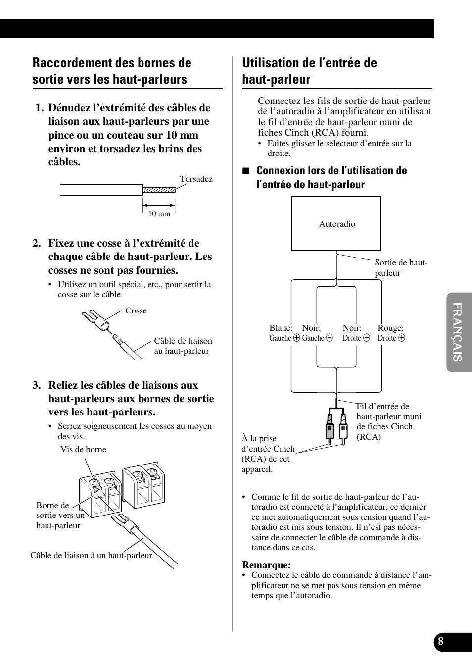 Raccordement des bornes de sortie vers, Les haut-parleurs, Utilisation de l’entrée de haut-parleur | Pioneer PRS-D210 User Manual | Page 45 / 86