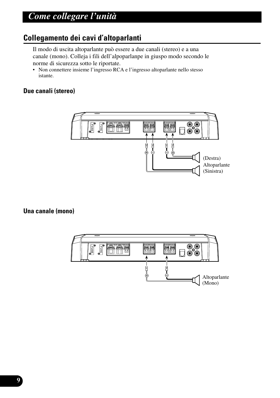 Collegamento dei cavi d’altoparlanti, Come collegare l’unità | Pioneer PRS-D210 User Manual | Page 58 / 86