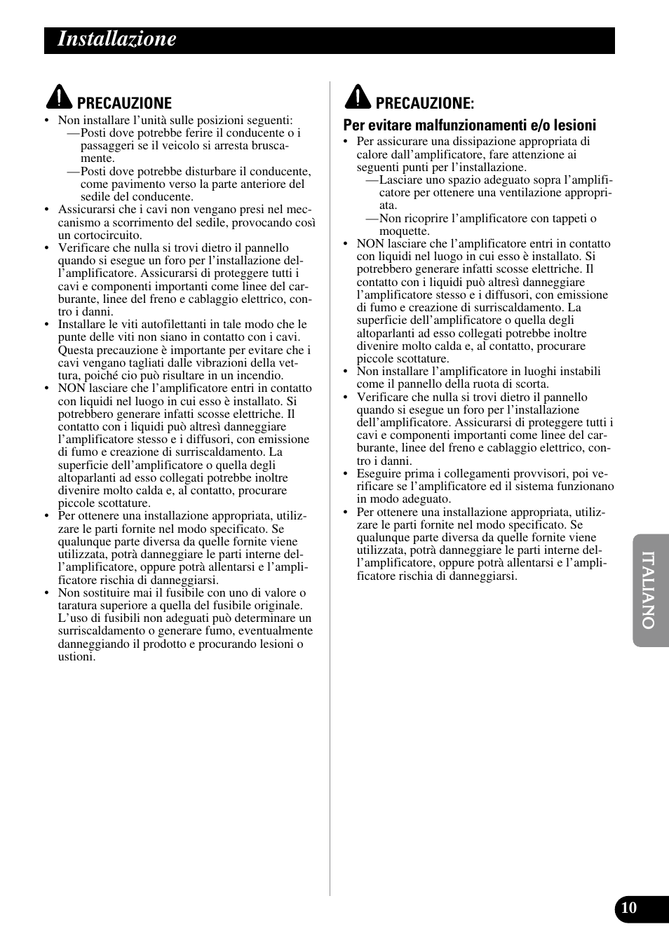 Installazione | Pioneer PRS-D210 User Manual | Page 59 / 86
