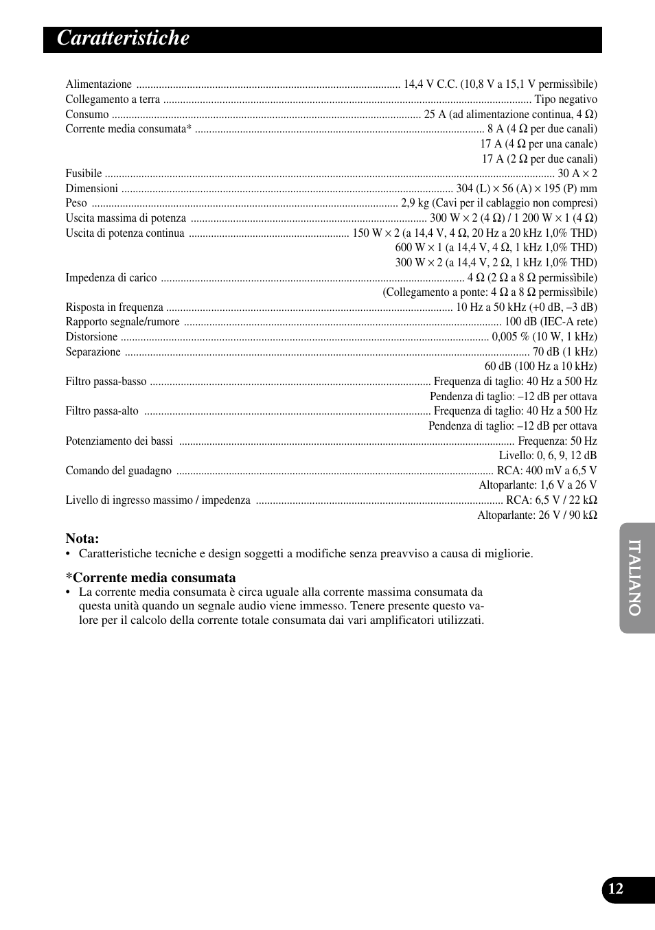 Caratteristiche | Pioneer PRS-D210 User Manual | Page 61 / 86