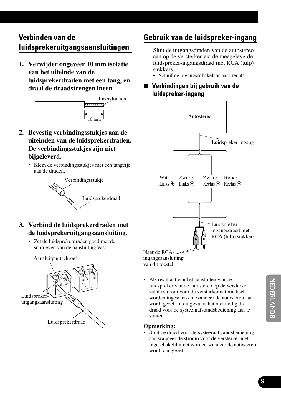 Verbinden van de, Luidsprekeruitgangsaansluitingen, Gebruik van de luidspreker-ingang | Verbinden van de luidsprekeruitgangsaansluitingen | Pioneer PRS-D210 User Manual | Page 69 / 86