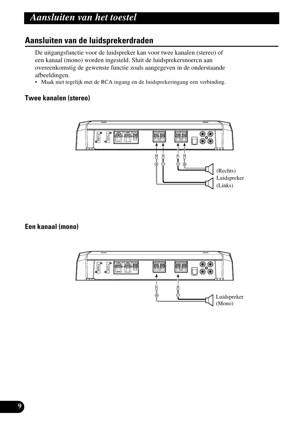 Aansluiten van de luidsprekerdraden, Aansluiten van het toestel | Pioneer PRS-D210 User Manual | Page 70 / 86