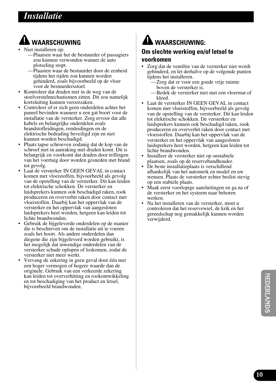 Installatie | Pioneer PRS-D210 User Manual | Page 71 / 86