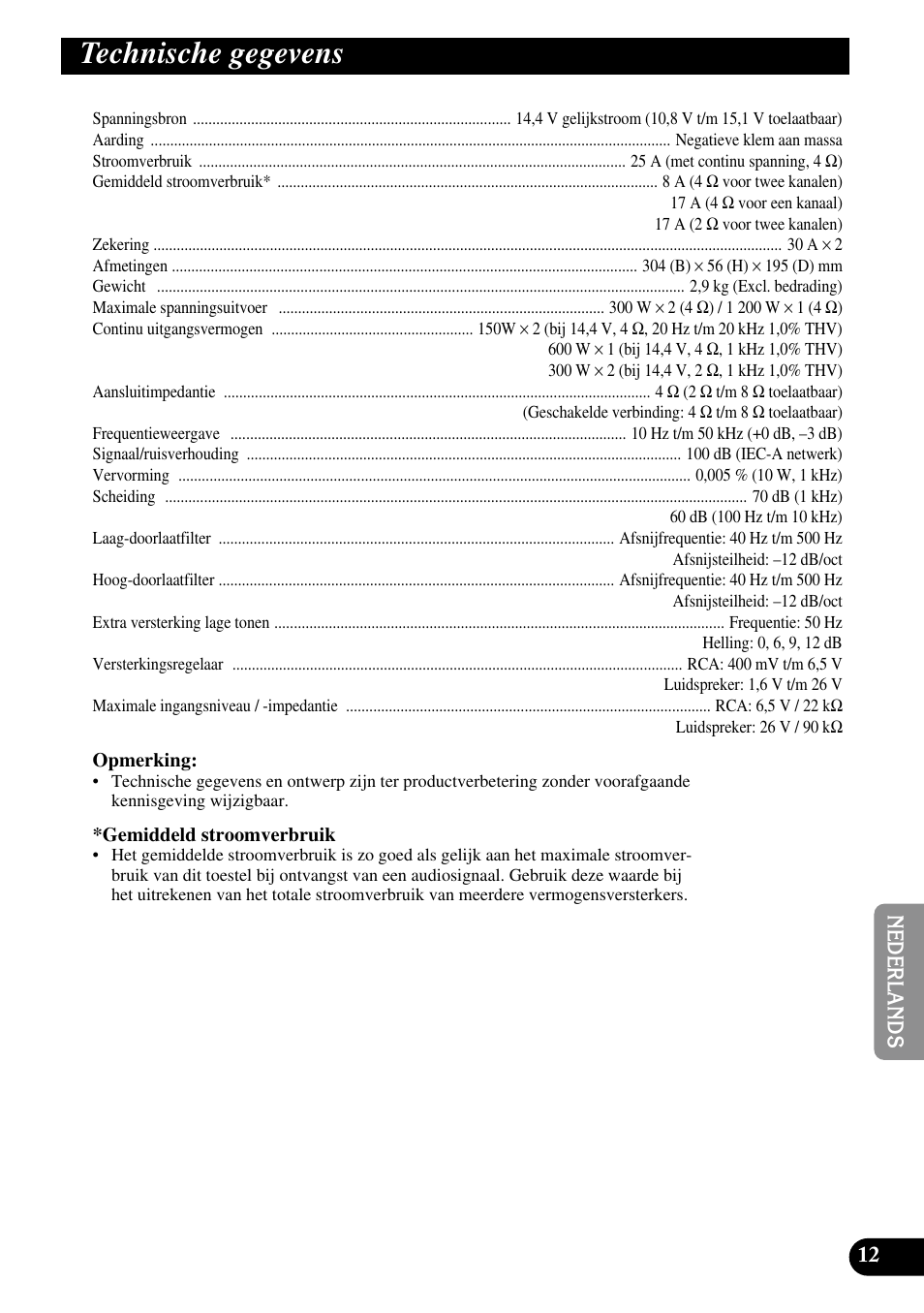 Technische gegevens | Pioneer PRS-D210 User Manual | Page 73 / 86