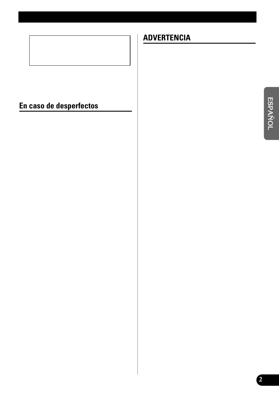 Antes de usar este producto, En caso de desperfectos advertencia, En caso de desperfectos | Advertencia | Pioneer GM-X642 User Manual | Page 13 / 64