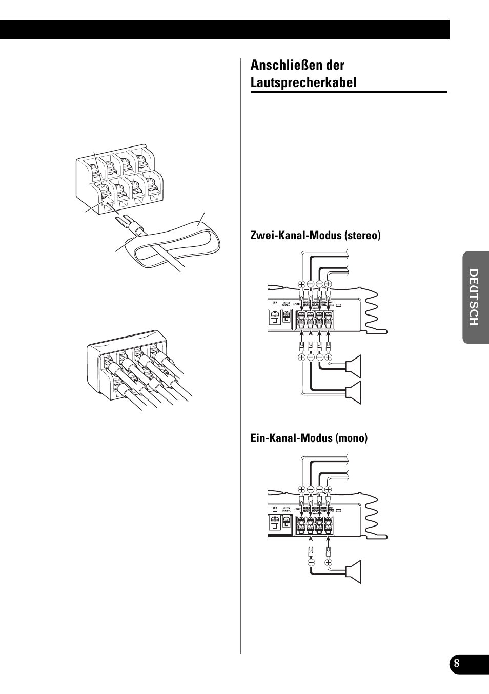 Anschließen der lautsprecherkabel | Pioneer GM-X642 User Manual | Page 29 / 64
