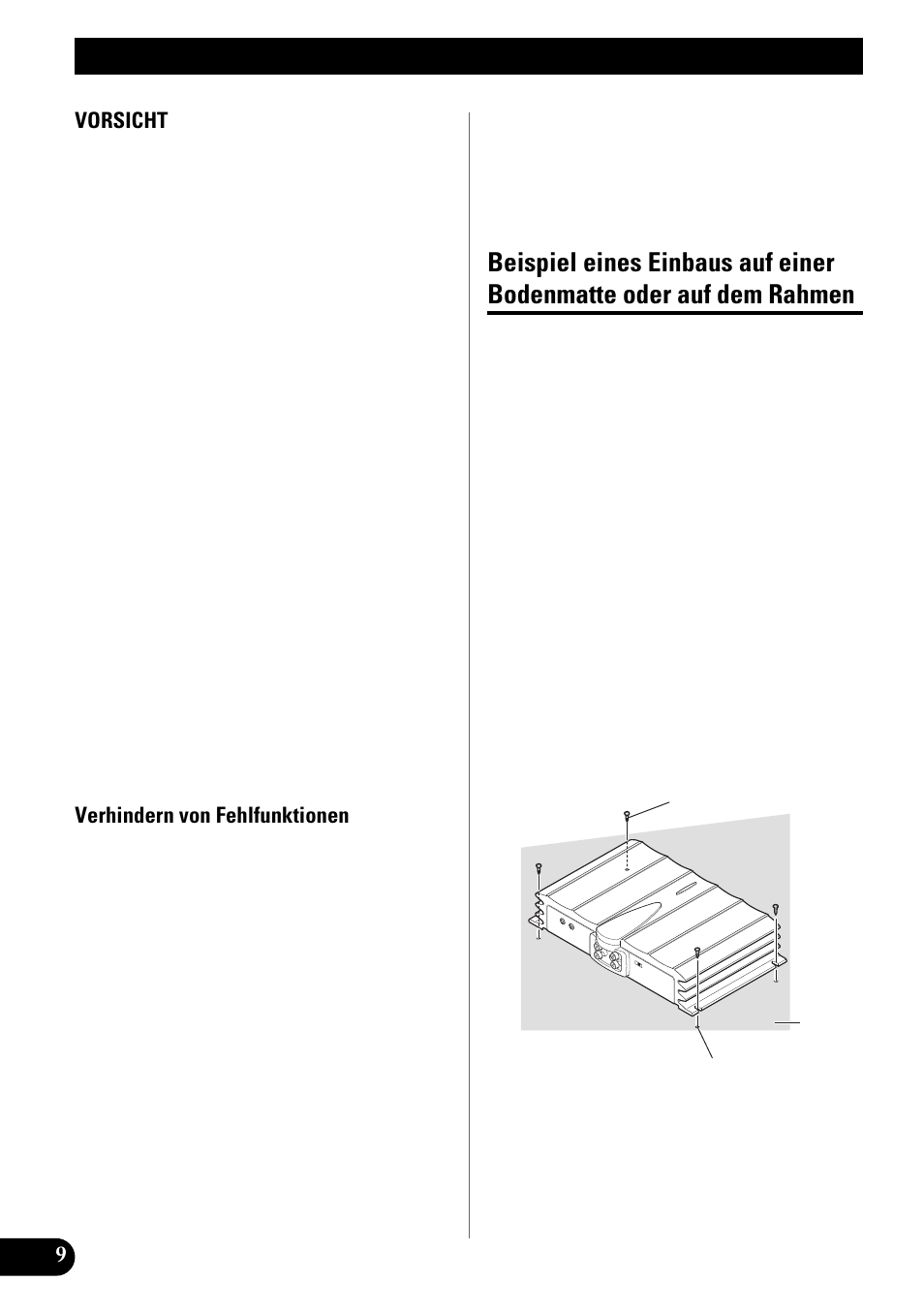 Einbau, Beispiel eines einbaus auf einer, Bodenmatte oder auf dem rahmen | Pioneer GM-X642 User Manual | Page 30 / 64