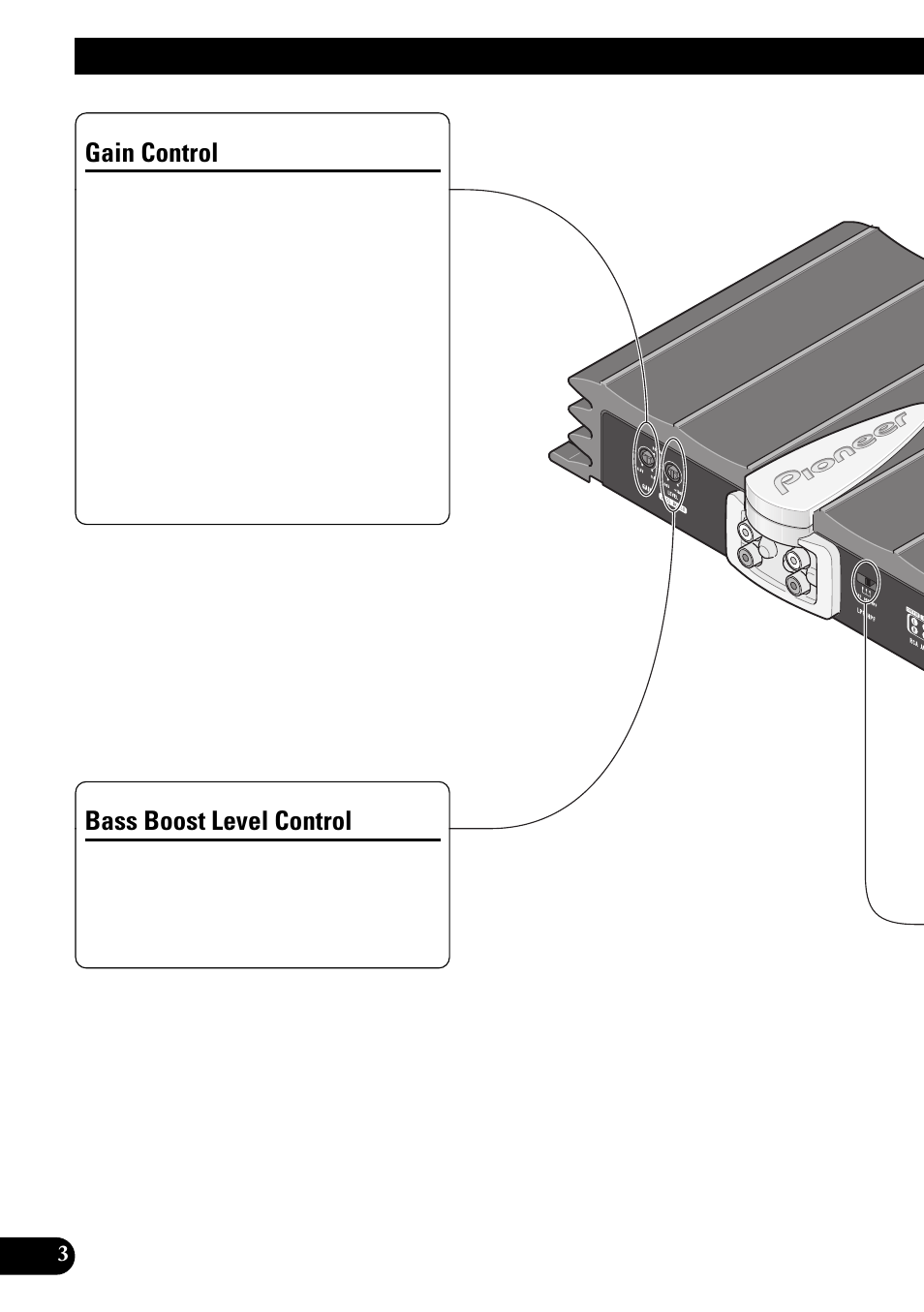 Setting the unit, Gain control bass boost level control, Gain control | Bass boost level control | Pioneer GM-X642 User Manual | Page 4 / 64