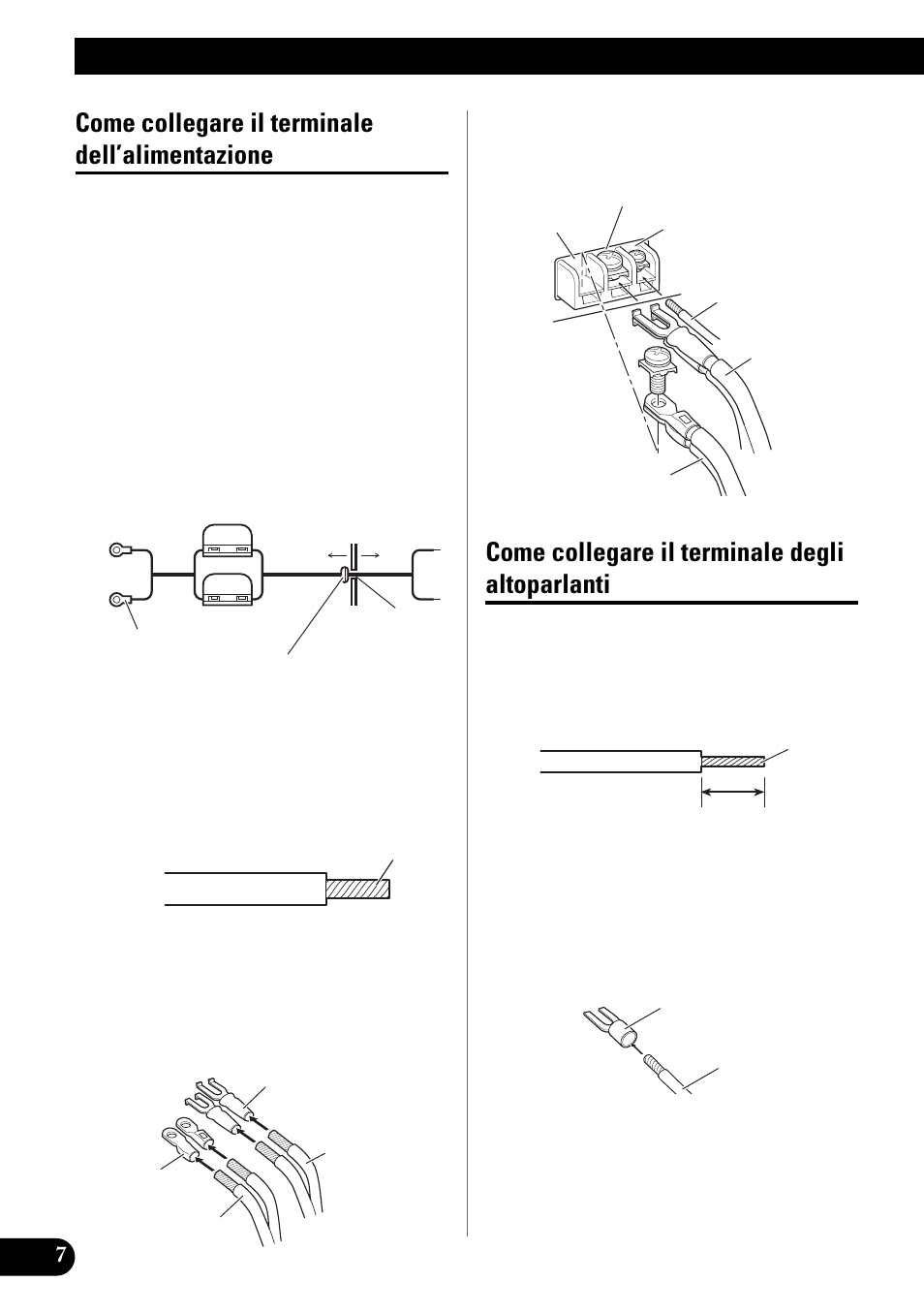 Come collegare il terminale, Dell’alimentazione, Come collegare il terminale degli | Altoparlanti, Come collegare l’unità, Come collegare il terminale dell’alimentazione, Come collegare il terminale degli altoparlanti | Pioneer GM-X642 User Manual | Page 48 / 64