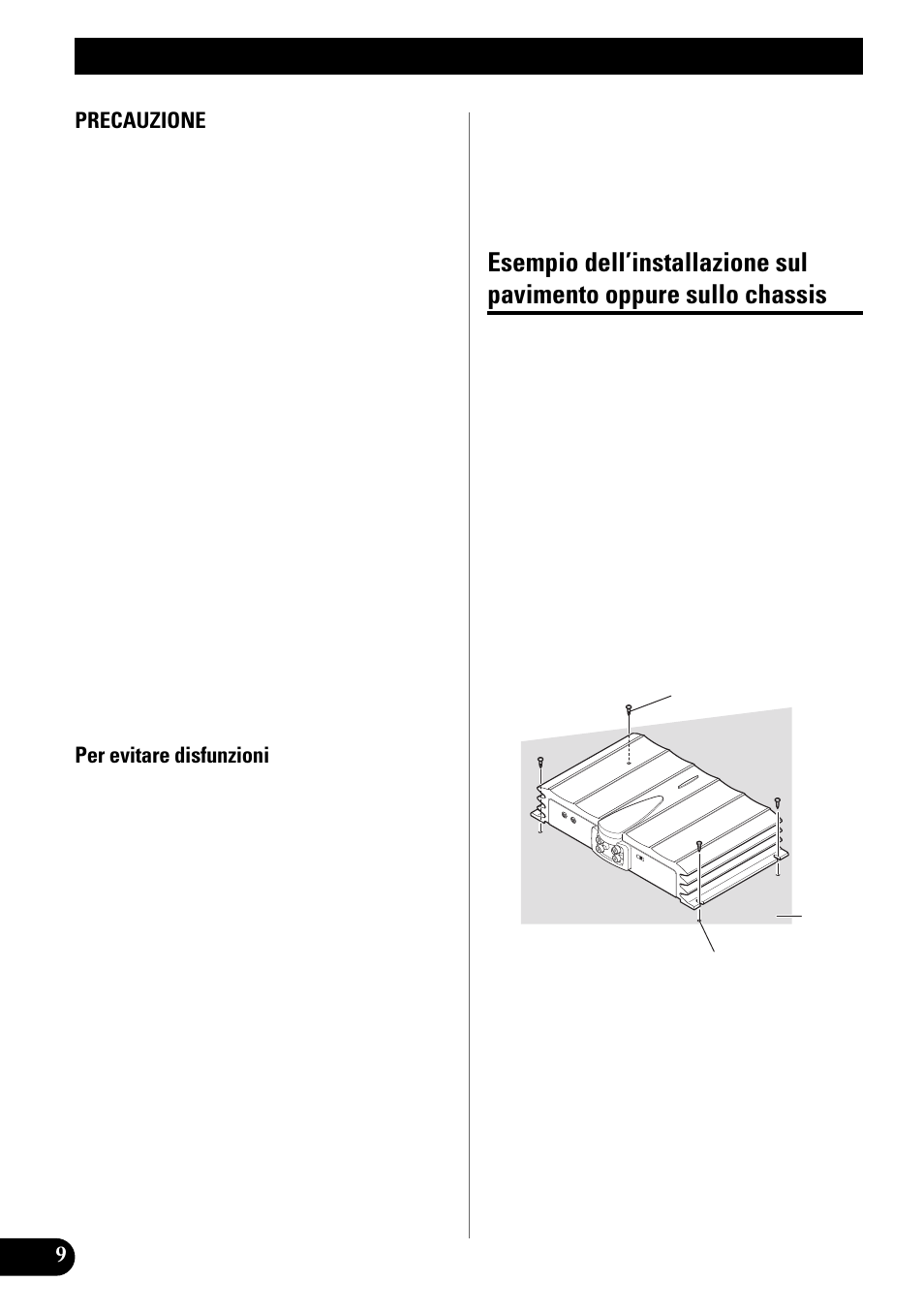 Installazione, Esempio dell’installazione sul pavimento, Oppure sullo chassis | Pioneer GM-X642 User Manual | Page 50 / 64