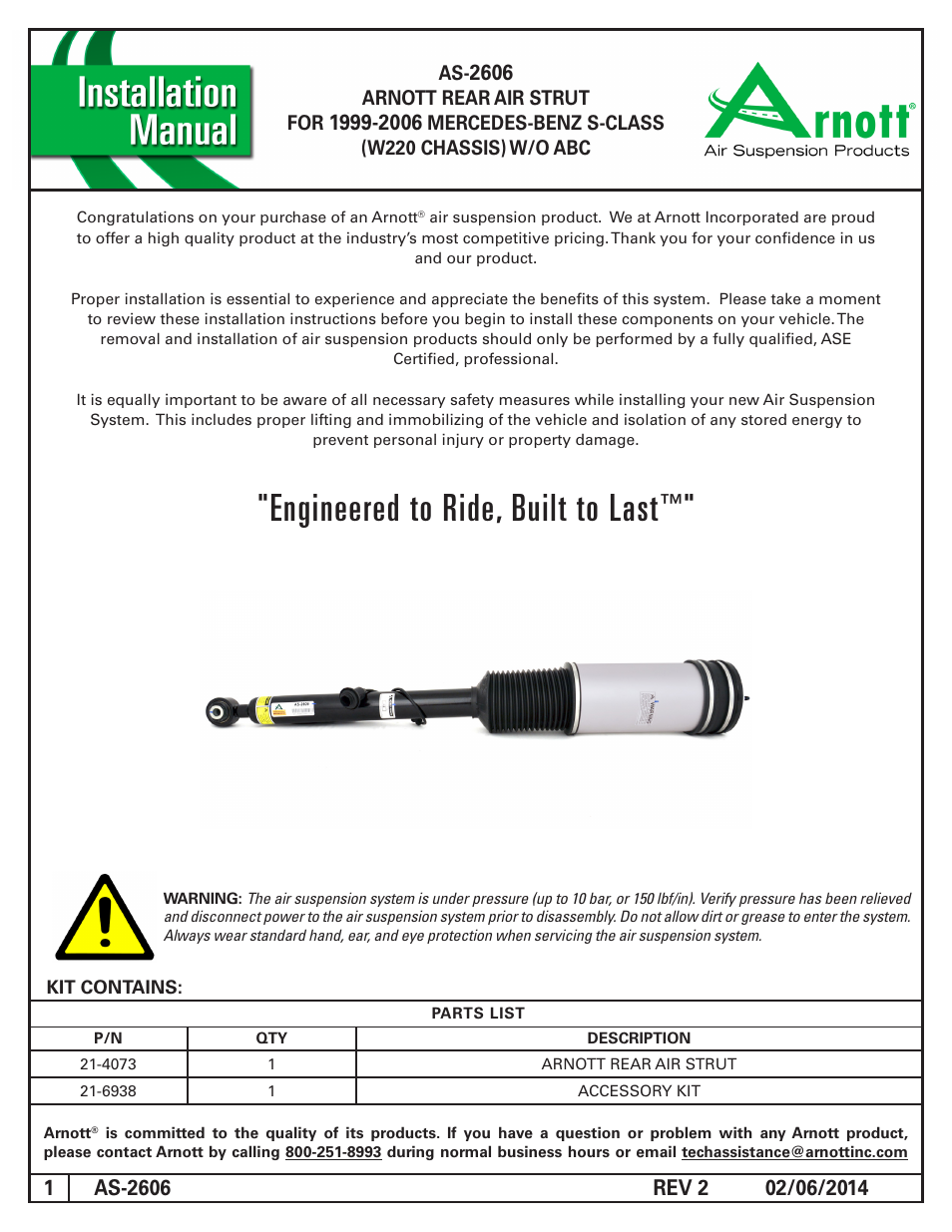 Air Suspension AS-2606 REV 2 User Manual | 6 pages