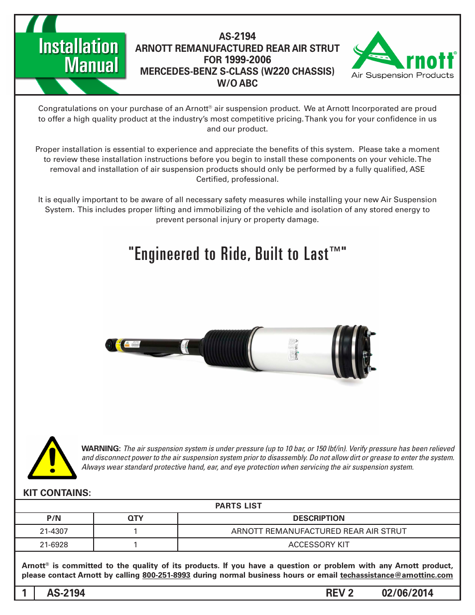 Air Suspension AS-2194 REV 2 User Manual | 6 pages