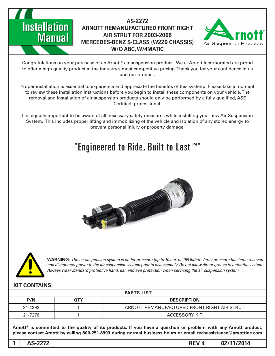 Air Suspension AS-2272 REV 4 User Manual | 4 pages