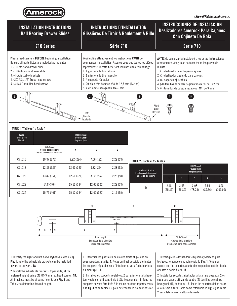 Amerock 710 Series Drawer Slide User Manual | 2 pages