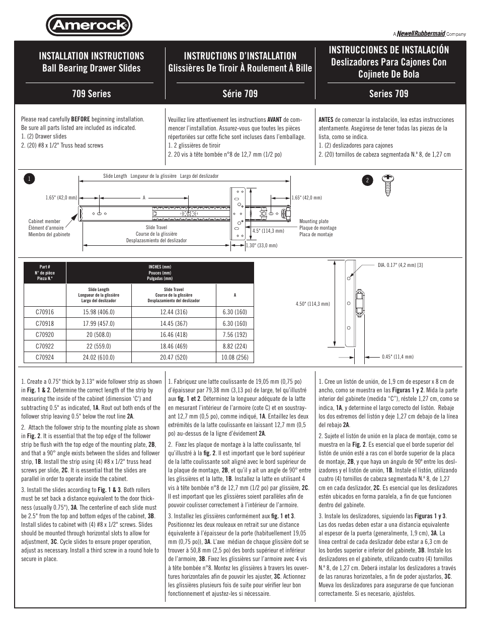 Amerock 709 Series Drawer Slide User Manual | 2 pages