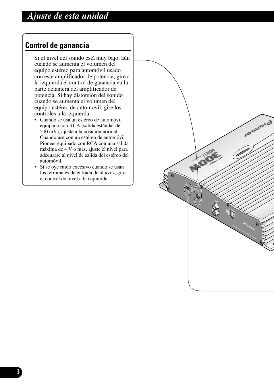 Ajuste de esta unidad, Control de ganancia | Pioneer GM-X562 User Manual | Page 16 / 76