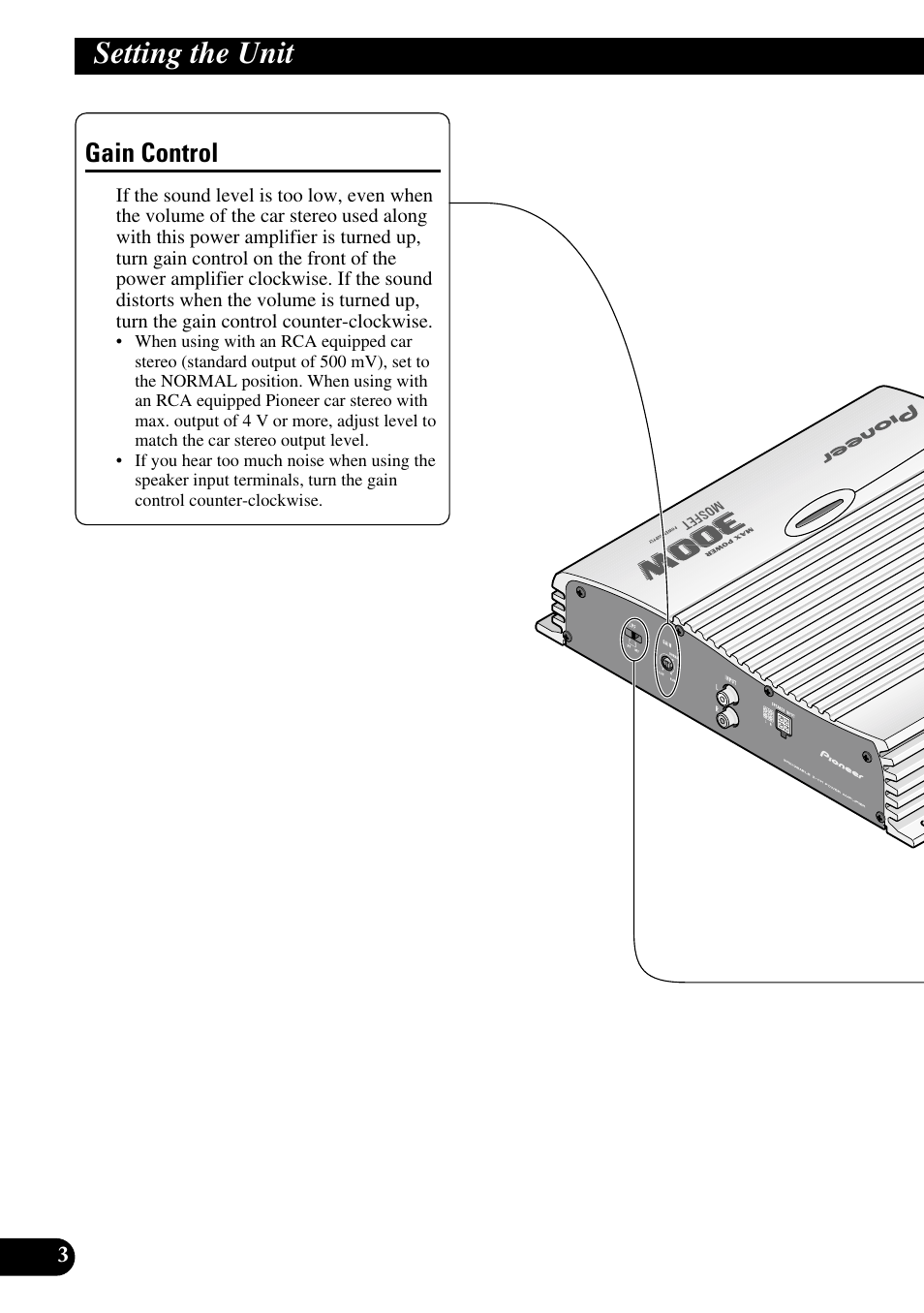 Setting the unit, Gain control | Pioneer GM-X562 User Manual | Page 4 / 76