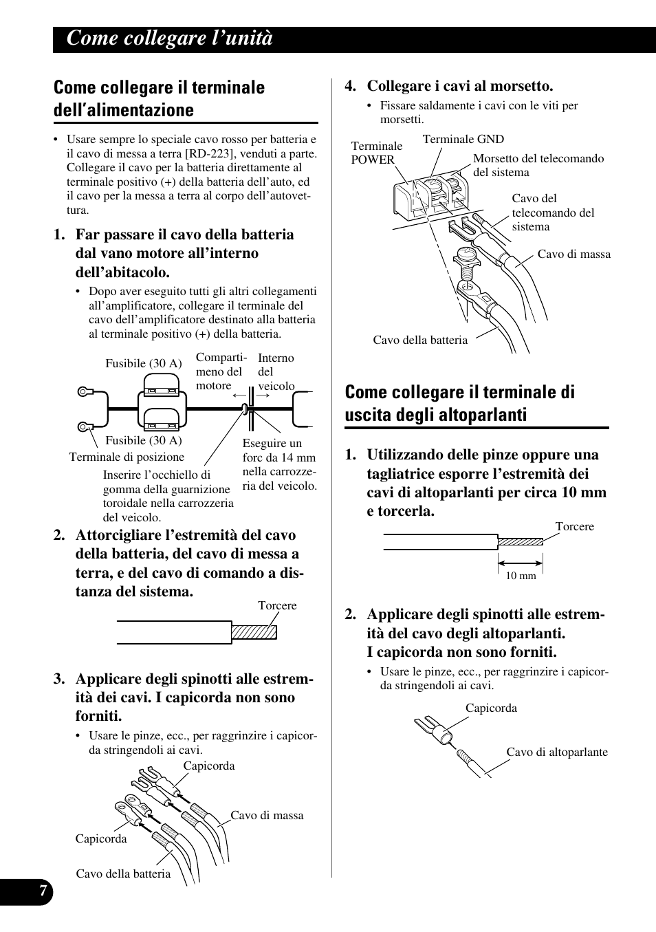 Come collegare il terminale, Dell’alimentazione, Come collegare il terminale di uscita degli | Altoparlanti, Come collegare l’unità, Come collegare il terminale dell’alimentazione | Pioneer GM-X562 User Manual | Page 56 / 76