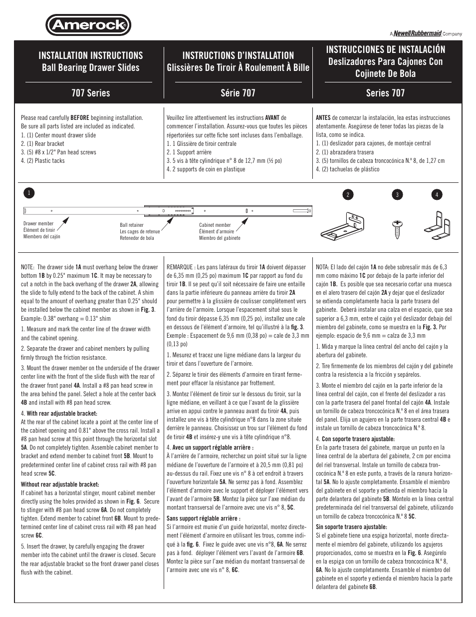 Amerock 707 Series Drawer Slide User Manual | 2 pages