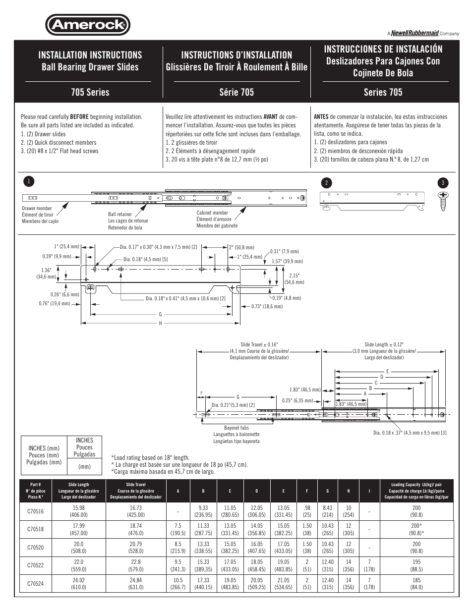 Amerock 705 Series Drawer Slide User Manual | 2 pages